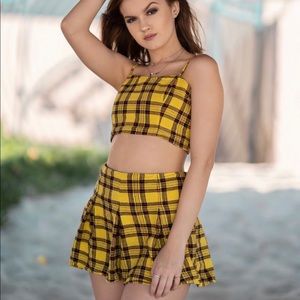 Yellow crop top and skirt combo